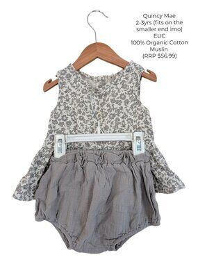 Quincy Mae Grey & Cream Peplum Tank & Bummies Set 2T 3T